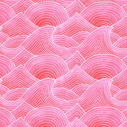 [PB-04839P] Deep Blue Sea Waves Pink By Stephanie Peterson Jones For P&B Fabrics