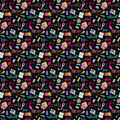 [NOR-25150-99] Quilt Retreat Notions Black Multi By Cynthia Frenette For Northcott