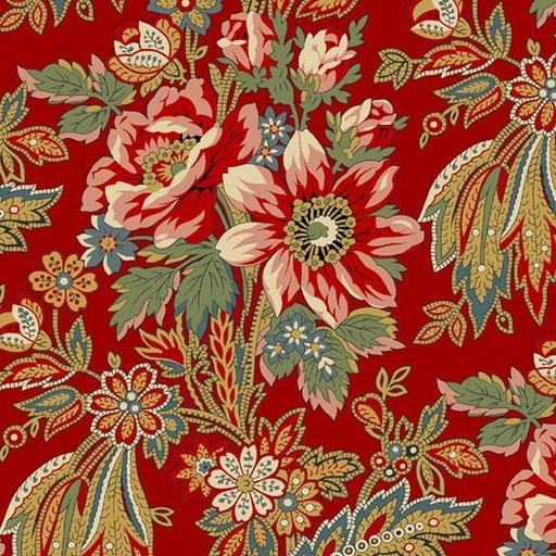 [MB-220477-RED] Villa Flora Floral Garden Red By Paula Barnes For Marcus Fabrics