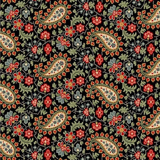 [MB-220478-BLK] Villa Flora Dotted Paisley Black By Paula Barnes For Marcus Fabrics