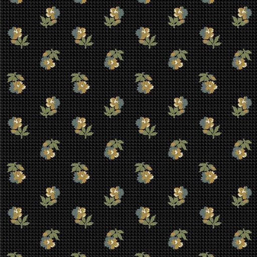 [MB-220479-BLK] Villa Flora Floral Flower Check Black By Paula Barnes For Marcus Fabrics