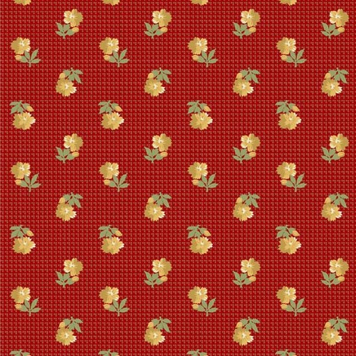 [MB-220479-RED] Villa Flora Floral Flower Check Red By Paula Barnes For Marcus Fabrics