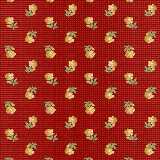 [MB-220479-RED] Villa Flora Floral Flower Check Red By Paula Barnes For Marcus Fabrics