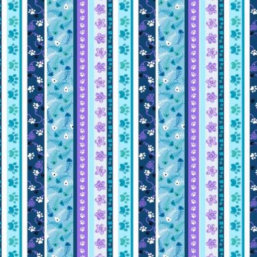 [SE-6975-75] Meow Small Stripe Ink/Hyacinth By Angie Rozelaar For Studio E