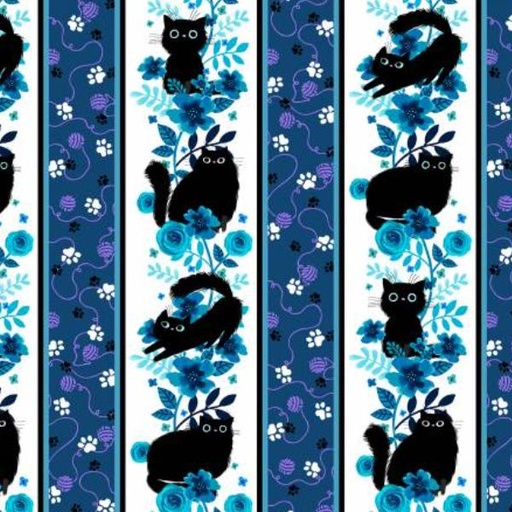 [SE-6977-75] Meow Border Stripe Ink/Hyacinth By Angie Rozelaar For Studio E