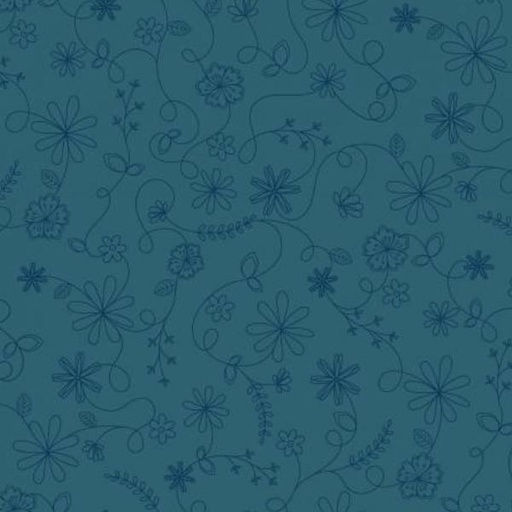 [MAY-10334-B] Vintage Flora Swirl Floral Blue By Kimberbell Designs For Maywood