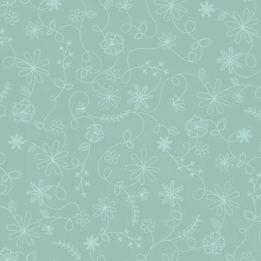 [MAY-10334-Q] Vintage Flora Swirl Floral Aqua By Kimberbell Designs For Maywood