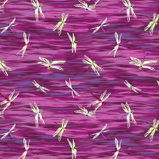 [COW-3757-45] Dragonfly Days Dragonflies Eggplant By Cedar West For Clothworks