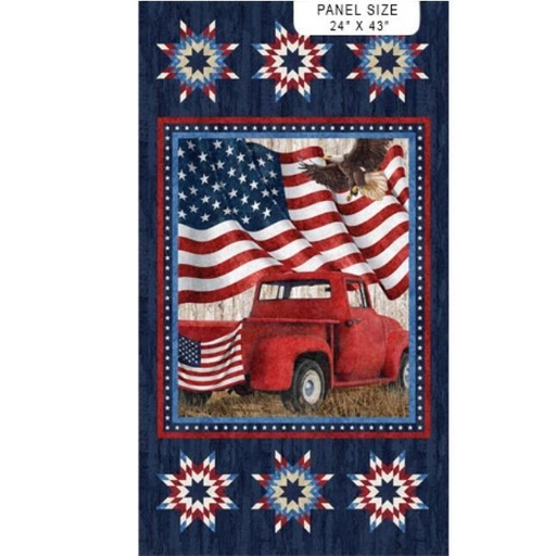 [NOR-25335-49] Stonehenge Stars And Stripes 11 Red Truck And Flags Panel From Northcott