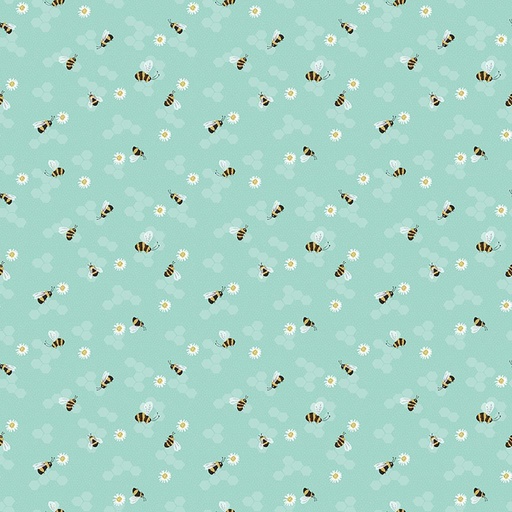 [COW-3774-103] Springtime Pollinators Light Teal By Rebecca Jones For Clothworks