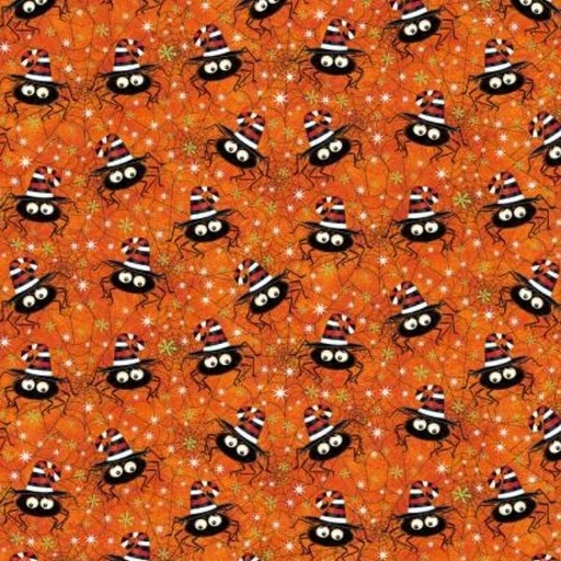 [SE-6999G-33] Hello Glow in the Dark Spiders Orange by Victoria Hutto for Studio E