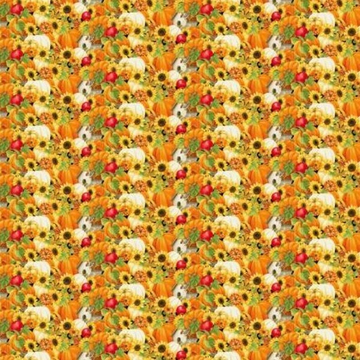 [HG-735-34] Turkey Talk Pumpkins Flowers Orange Multi By Jane Allison For Henry Glass