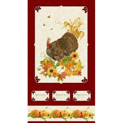 [HG-745P-83] Turkey Talk Panel Burgundy By Jane Allison For Henry Glass