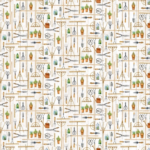 [NOR-25218-10] Plant With Love Tools Rakes White By Sherri Buck Baldwin For Northcott