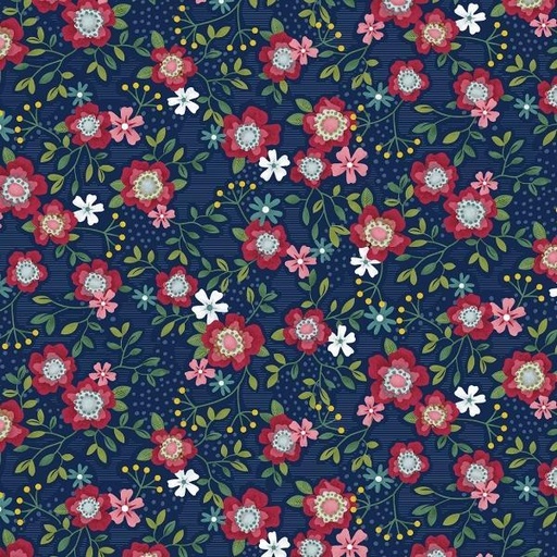 [BEN-13601-11] Primrose Path Navy From The Wander Lane Collection By Nancy Halverson For Benartex