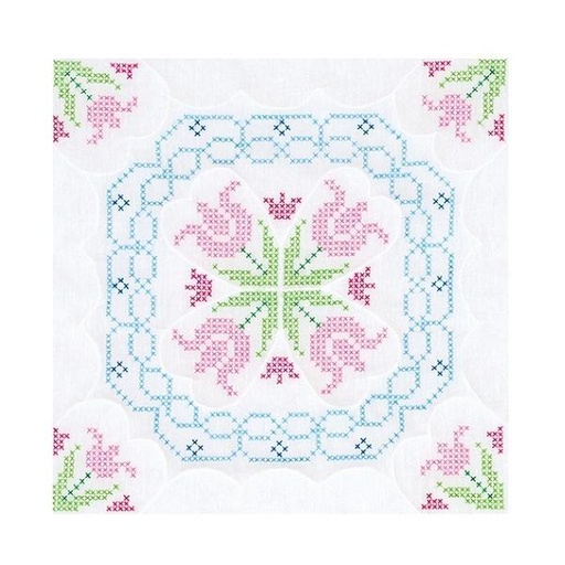 [JD-732-296] Quilt Squares: White Lace Tulips 18" From Jack Dempsey Inc