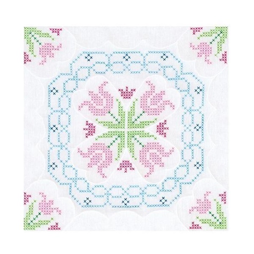 [JD-732-296] Quilt Squares: White Lace Tulips 18" From Jack Dempsey Inc