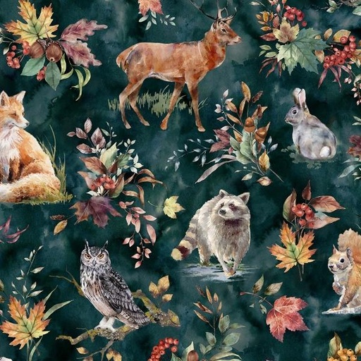 [HOF-5200-703] Forest Tales Animals Deep Teal By Hoffman Collection For Hoffman Fabrics