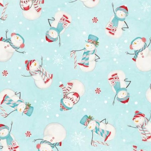 [WP-27654-443] Frosty Merry Mints Snowmen Teal By Danielle Leone Collection For Wilmington