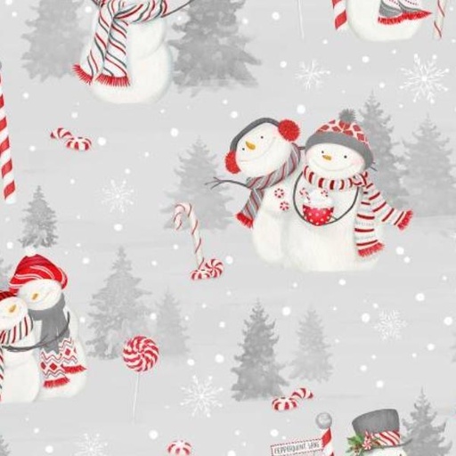 [WP-27653-939] Frosty Merry Mints Scenic Snowmen Gray By Danielle Leone Collection For Wilmington