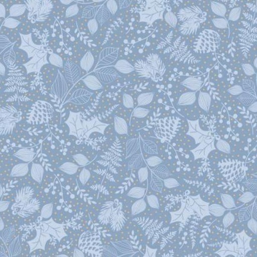 [PB-5079-LB] Christmas Shimmer Leafy Blender Light Blue W Gold Metallic By Jennifer Ellory For P & B Textiles