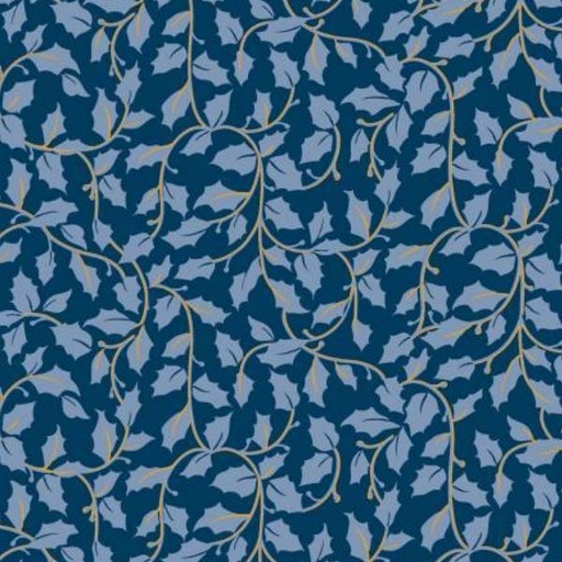 [PB-5077-N] Christmas Shimmer Vines Navy W Gold Metallic By Jennifer Ellory For P & B Textiles