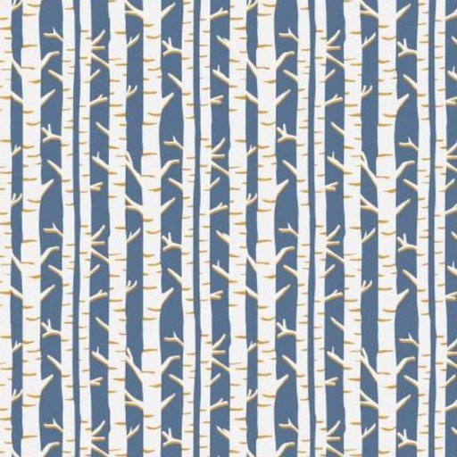 [PB-5078-B] Christmas Shimmer Birch Trees Blue W Gold Metallic By Jennifer Ellory For P & B Textiles