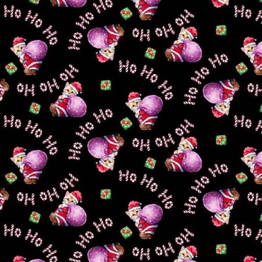 [SE-7010-99] Furry And Bright Kittens With Gifts Black By Kyomi Harai For Studio E Fabrics