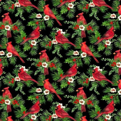 [NOR-25481-99] Cardinal Xmas Cardinals Black Multi By Cardinal Christmas For Northcott