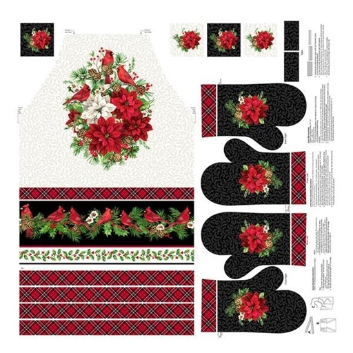 [NOR-25478-10] Cardinal Xmas Apron & Oven Mitt White Multi Apron Panel By Cardinal Christmas For Northcott