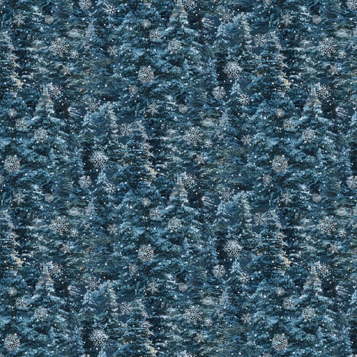 [NOR-25389-48] Silent Night Trees Blue Multi By Abraham Hunter For Northcott