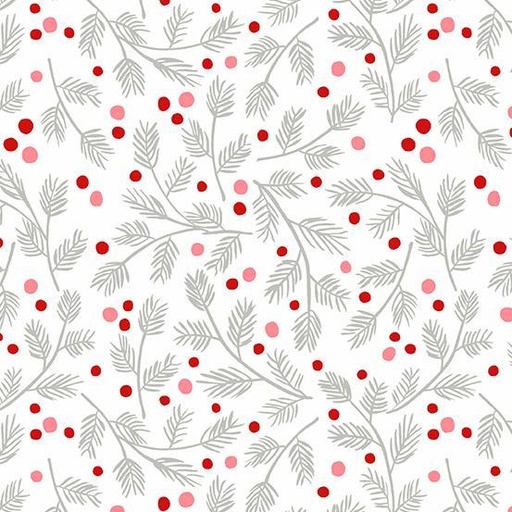 [AND-587-L] Furry And Bright Fir Branches White By Andover Fabrics