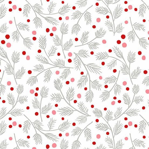 [AND-587-L] Furry And Bright Fir Branches White By Andover Fabrics