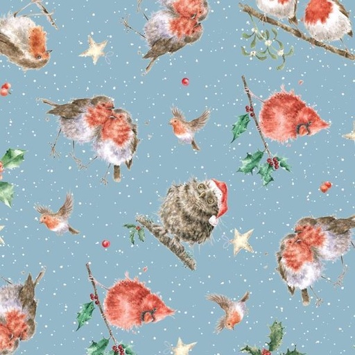 [MAY-10374-B2] One Snowy Day Xmas Feathered Friends Dark Blue By Hannah Dale For Maywood Studio