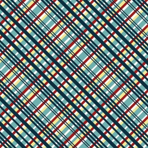 [STE-7191-78] Zooming Chickens Diagonal Plaid Teal-Red by Timna Tarr for Studio E