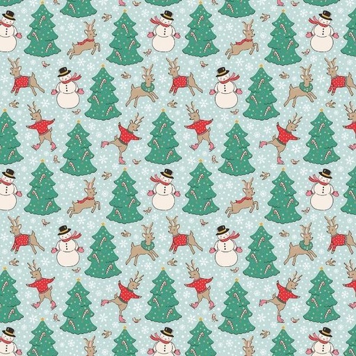 [PC-OF23310] Oh What Fun Christmas Skating Deer Blue By Elea Lutz For Poppie Cotton