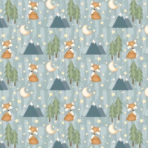 [HG-908-11] Dream Big Little One Blue Foxes Allover From Henry Glass