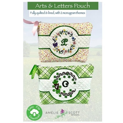 [ASD-287] Arts And Letters Pouch Machine Embroidery Designs From Amelie Scott Designs