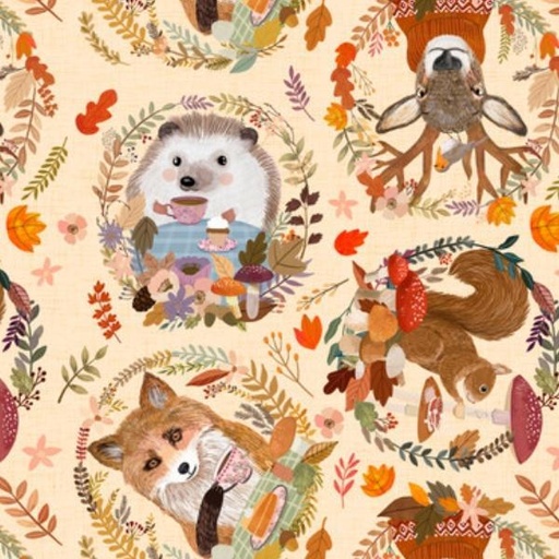 [FR-PWMC033.XCREAM] Aumtumn Friends Autumn Wreaths Cream By Mia Charro For Free Spirit Fabrics