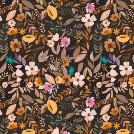 [FR-PWMC034.XDKBROWN] Autumn Friends Autumn Evening In Dark Brown By Mia Charro For Free Spirit Fabrics