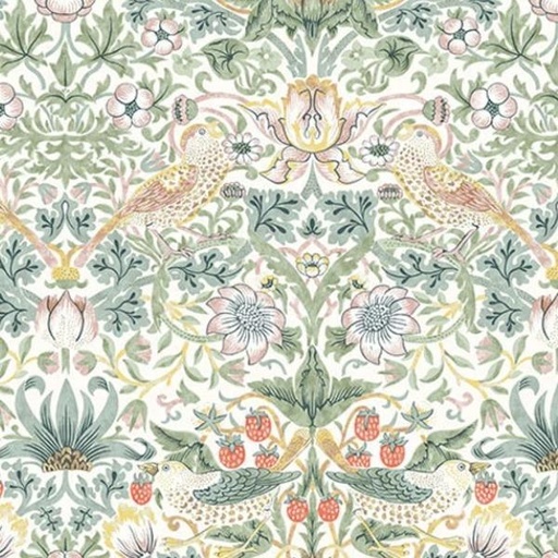 [FR-PWWM001.OLIVE] Leicester Strawberry Thief In Olive By The Originial Morris & Co For Free Spirit Fabricsfabrics