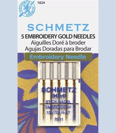 [SCHM-GOLD-75] Schmetz Gold Titanium Embroidery Machine Needle Size 11/75 5Ct