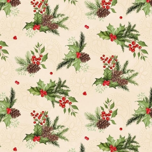 [WP-27667-173] Tartan Holiday Cream Foliage Toss by Danielle Leone for Wilmington Prints