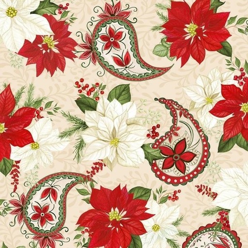 [WP-27664-137] Tartan Holiday Cream Paisley'S & Floral Allover By Danielle Leone For Wilmington Prints