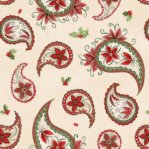 [WP-27665-173] Tartan Holiday Cream Paisley Toss By Danielle Leone For Wilmington Prints