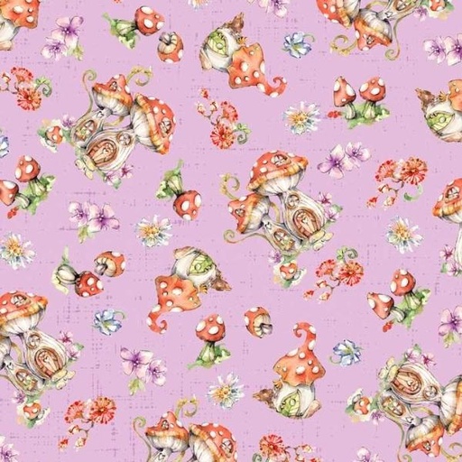 [PB-5157-C] Fairy Garden Violet Mushroom Toss By Siller Than Sally Designs For P&B Textiles