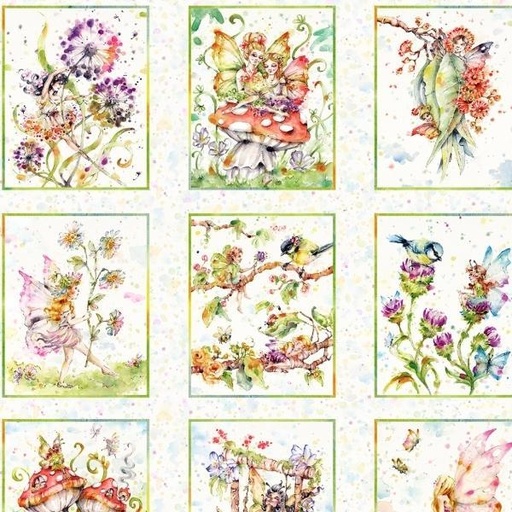 [PB-5153-PA] Fairy Garden Blocks Panel By Sillier Than Sally Designs For P&B Textiles