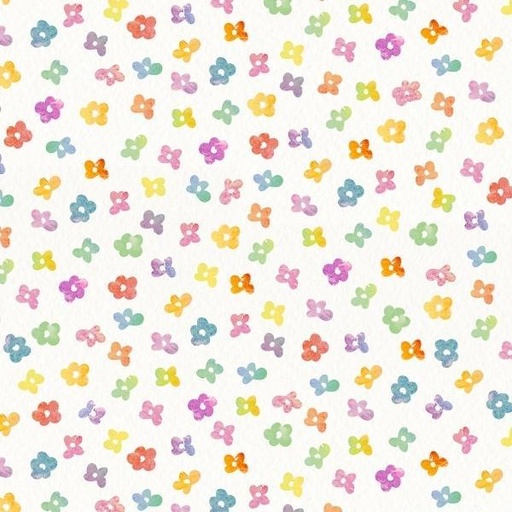 [PB-5159-E] Fairy Garden Ditzy Flower Toss White By Sillier Than Sally Designs For P&B Textiles