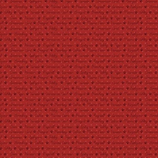 [HG-827-88] Hat On A Cat Red Words By Leanne Anderson For Henry Glass 