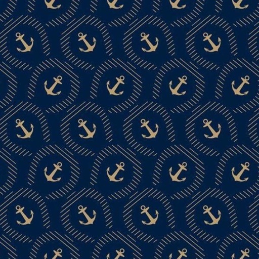 [MB-R220704-NAVY] Seaside Big Anchors Navy By Paula Barnes For Marcus Fabrics 